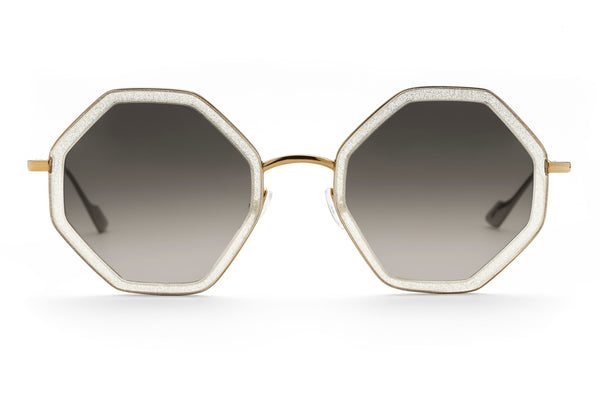 Hitomi geometric sunglasses in gold glitter